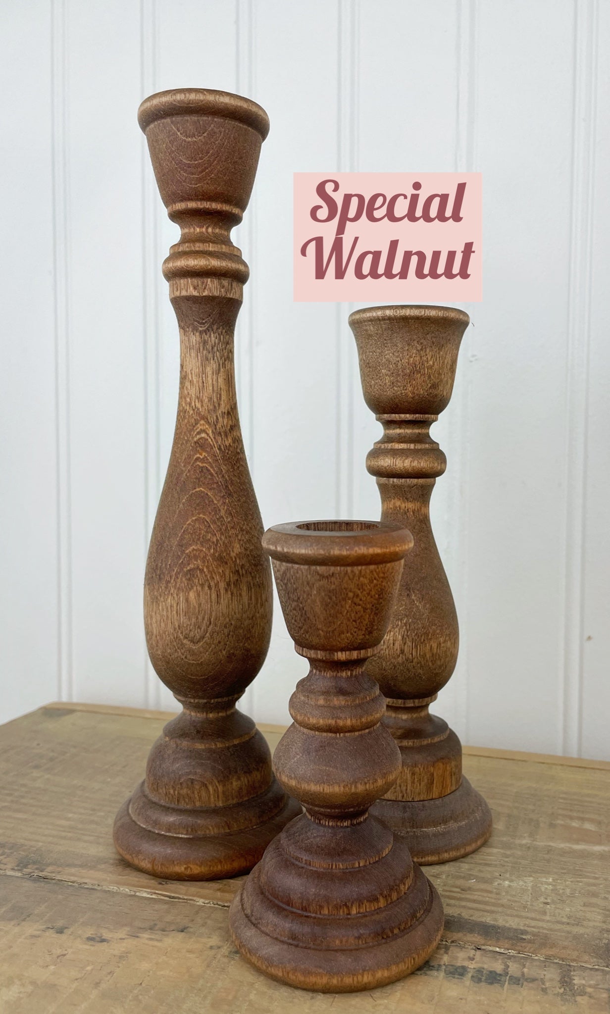 Set of 3 Wood Candlesticks