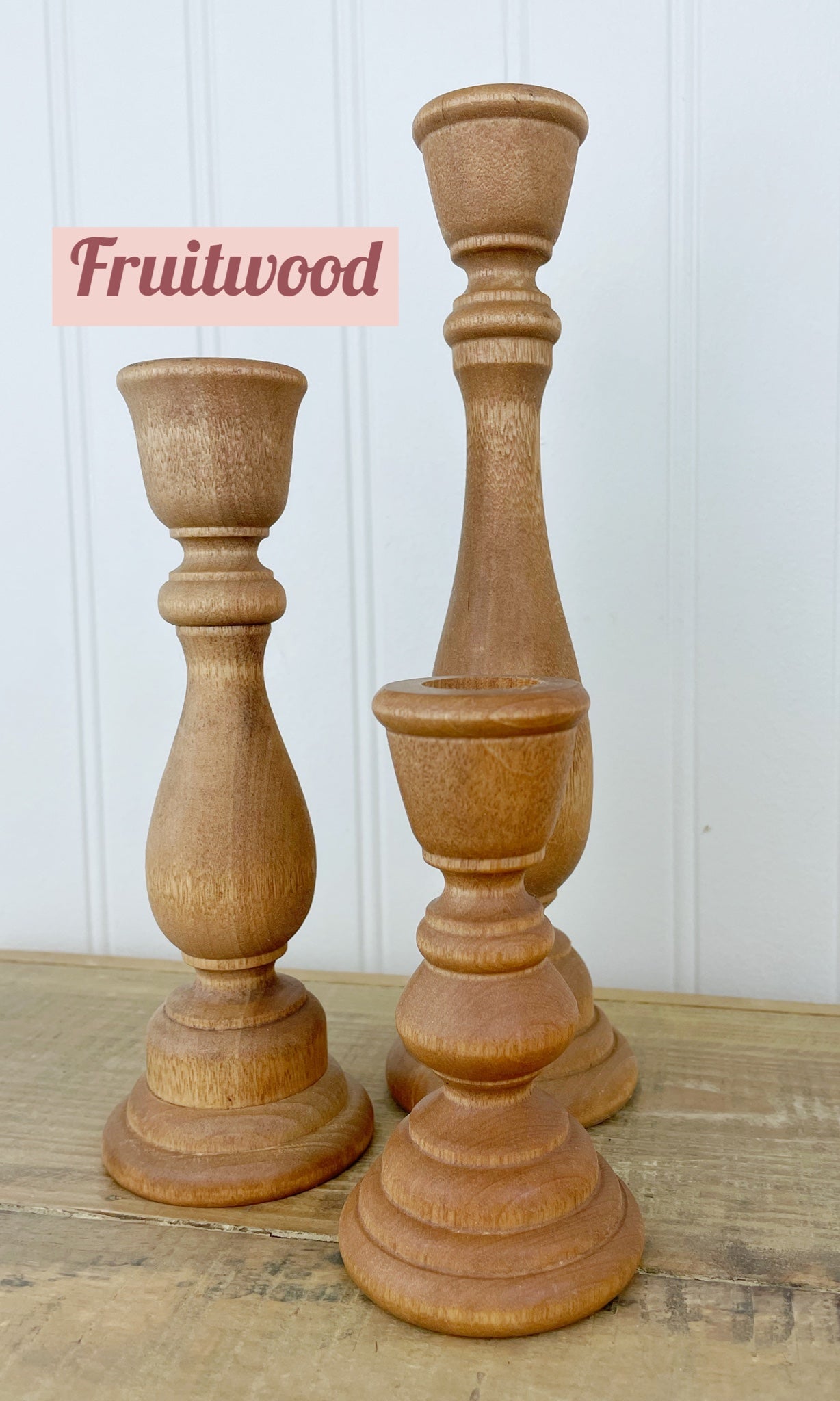 Set of 3 Wood Candlesticks