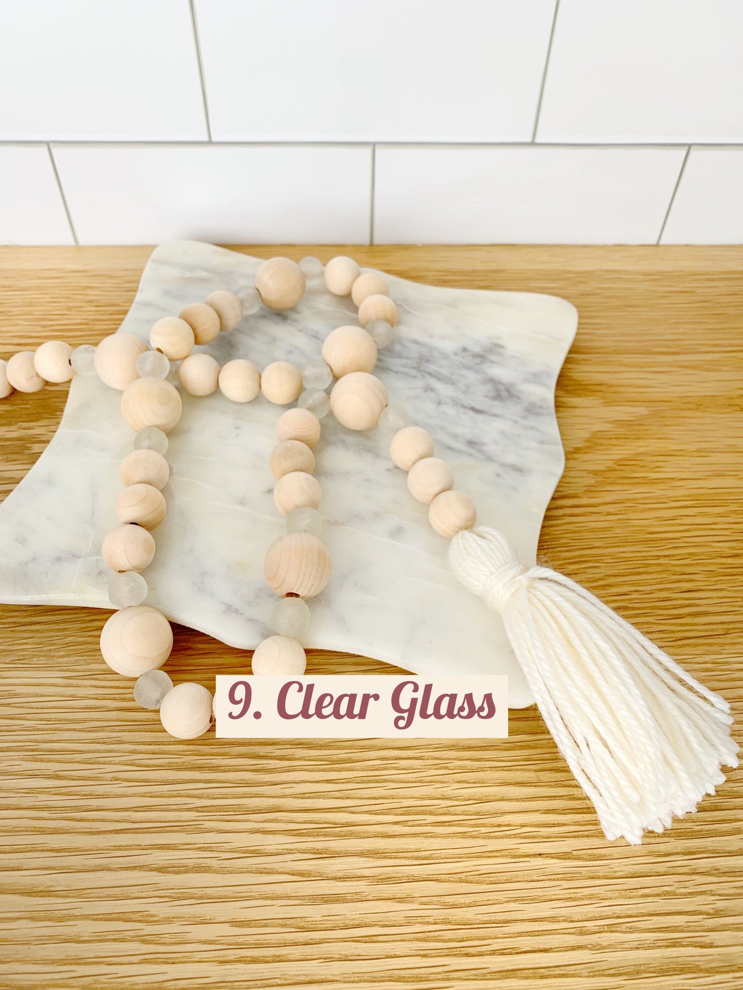 Wood+Glass Decor Bead Strand with Ivory Tassel