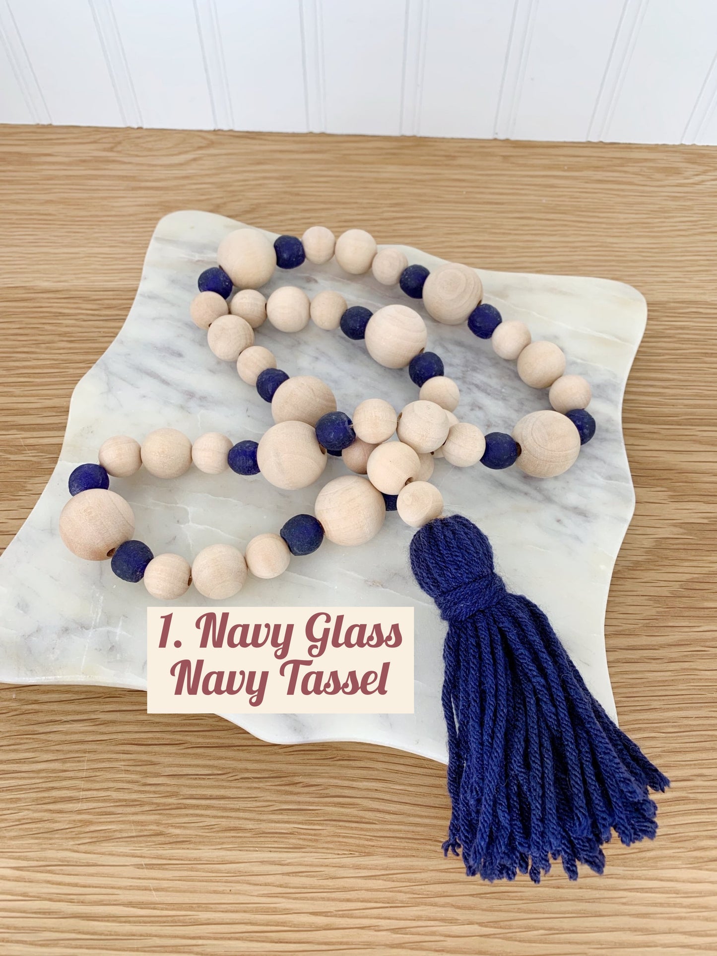 Wood+Glass Decor Bead Strands with Shades of Blue