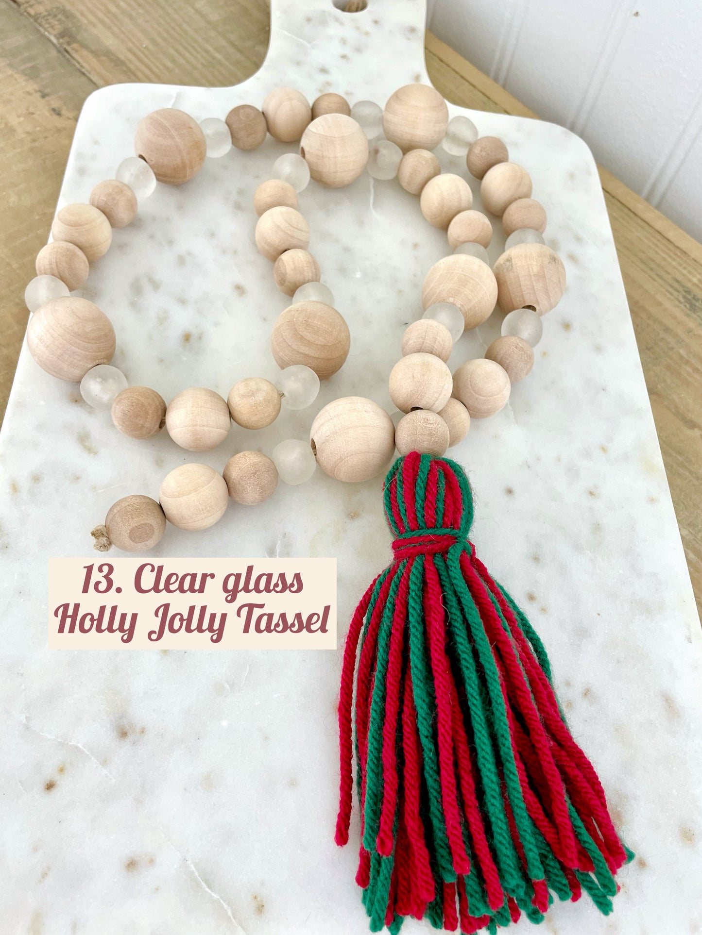 Holiday Wood & Glass Decor Bead Strands