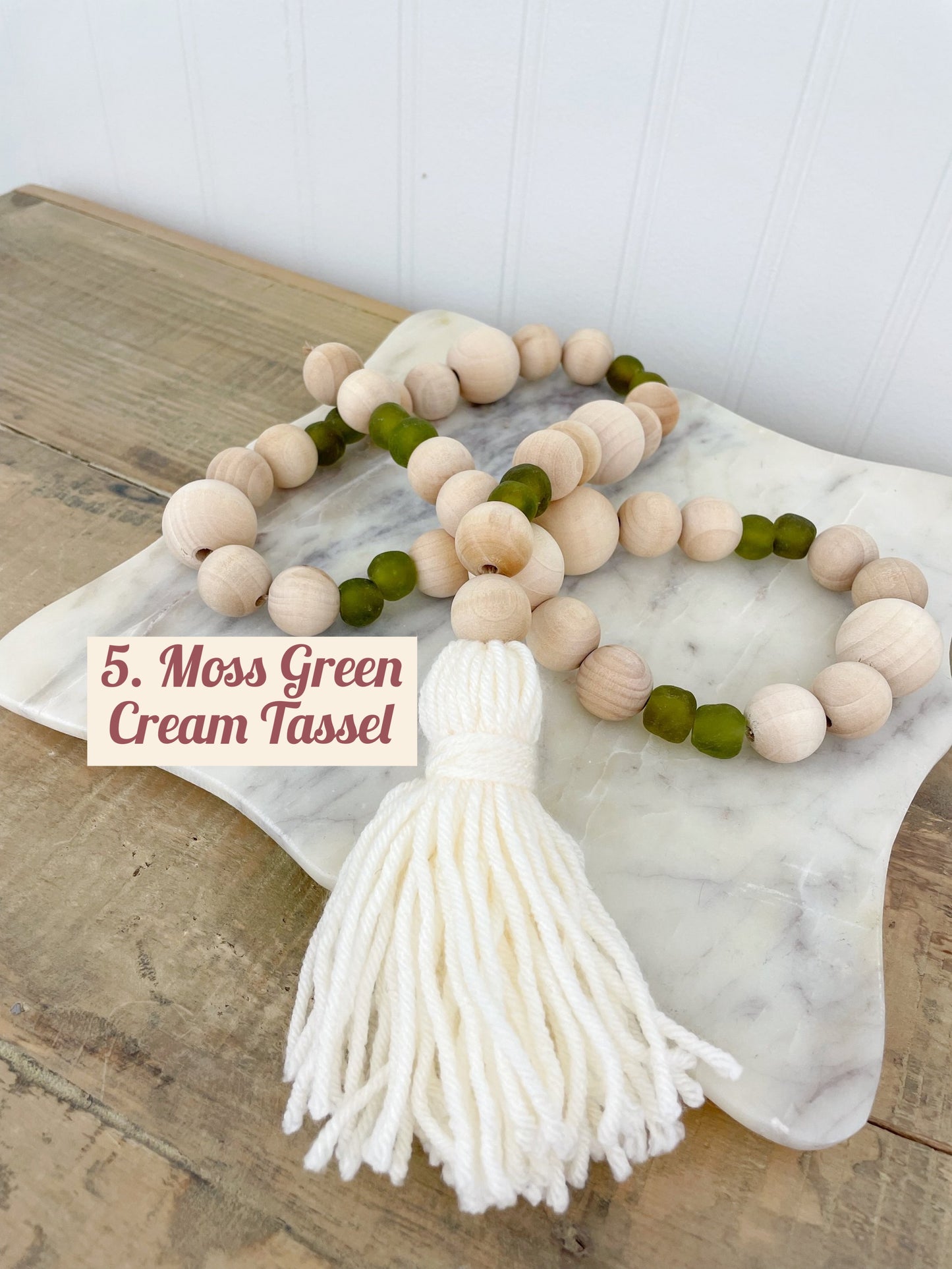 Wood+Glass Decor Bead Strands with Shades of Green