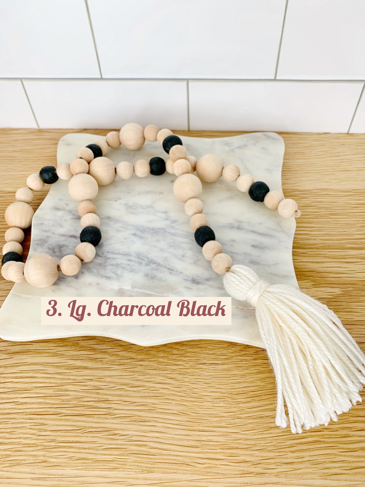 Wood+Glass Decor Bead Strand with Ivory Tassel