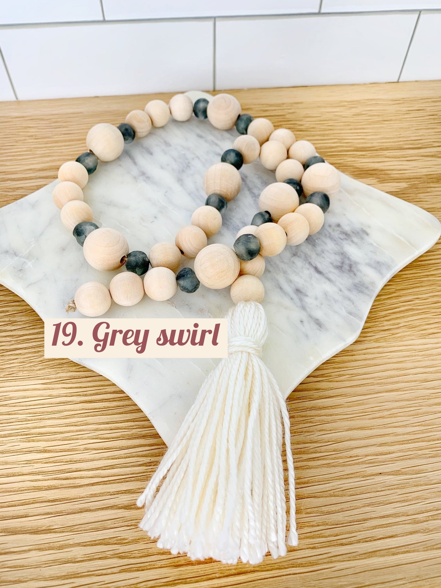 Wood+Glass Decor Bead Strand with Ivory Tassel