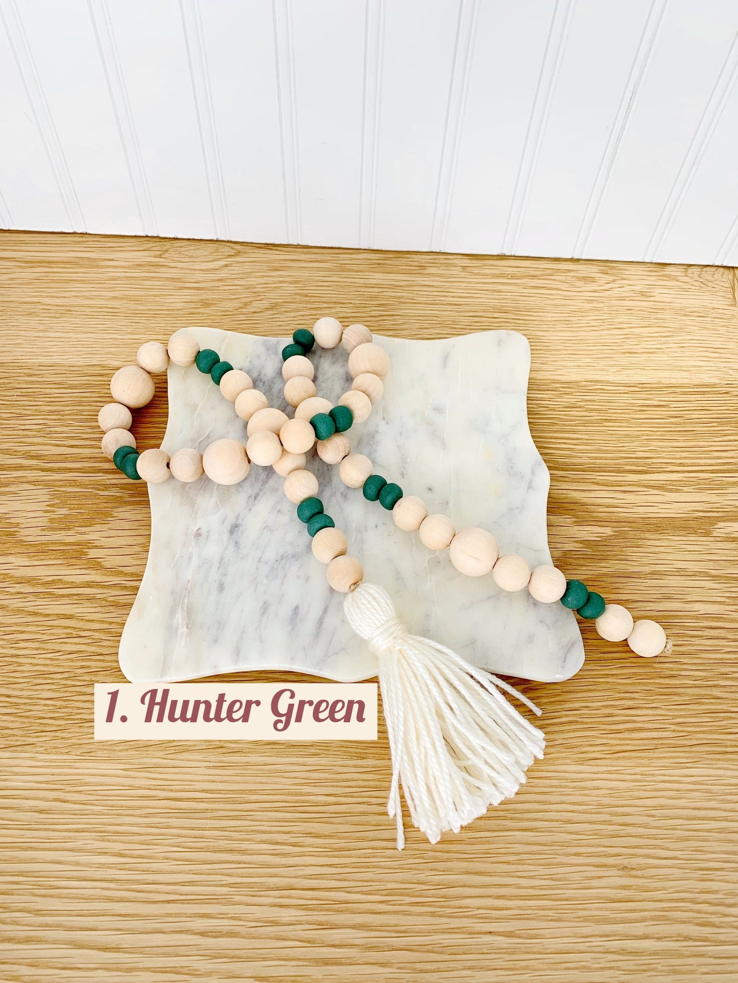 Wood+Glass Decor Bead Strand with Ivory Tassel