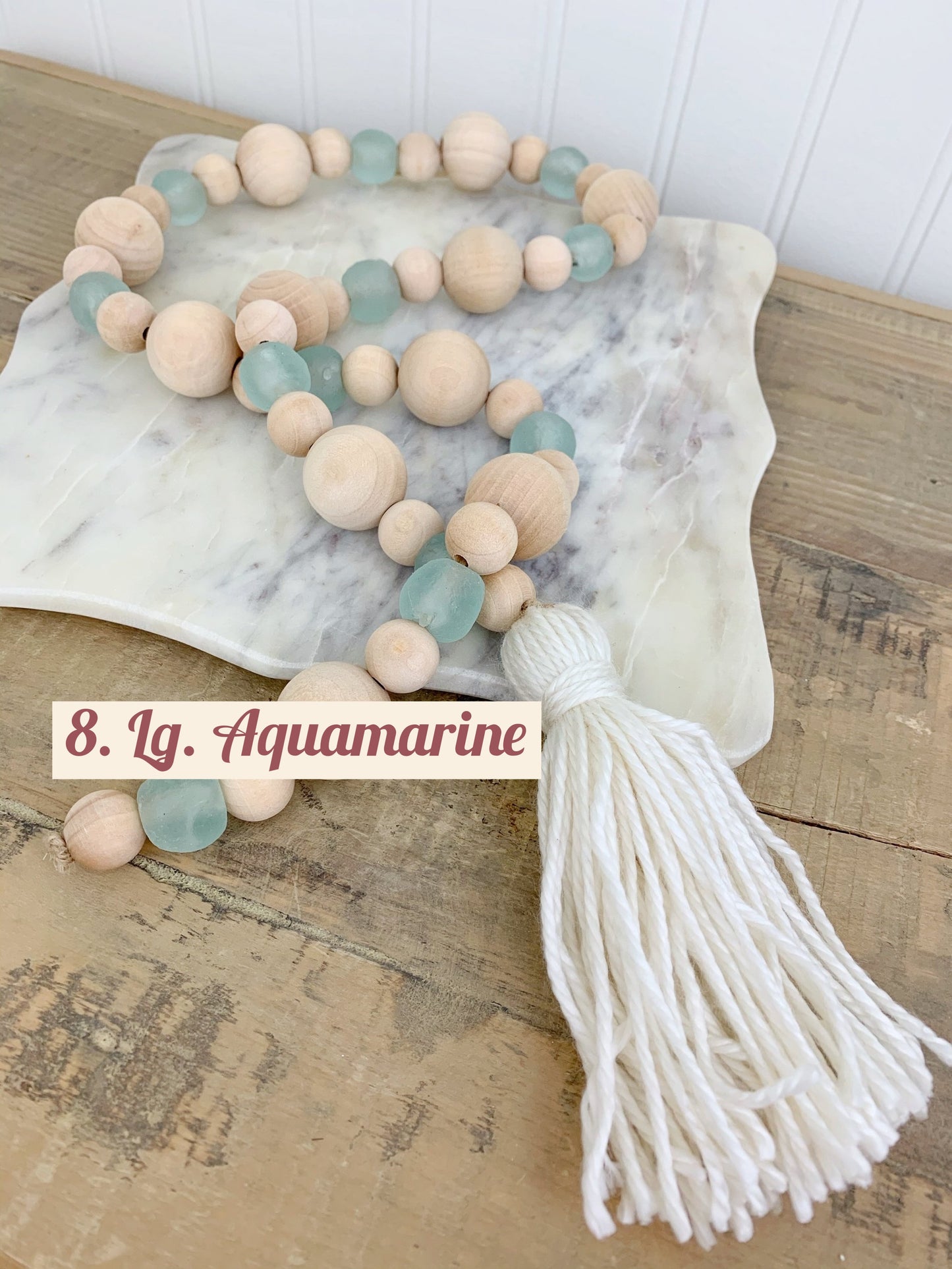 Wood+Glass Decor Bead Strand with Ivory Tassel