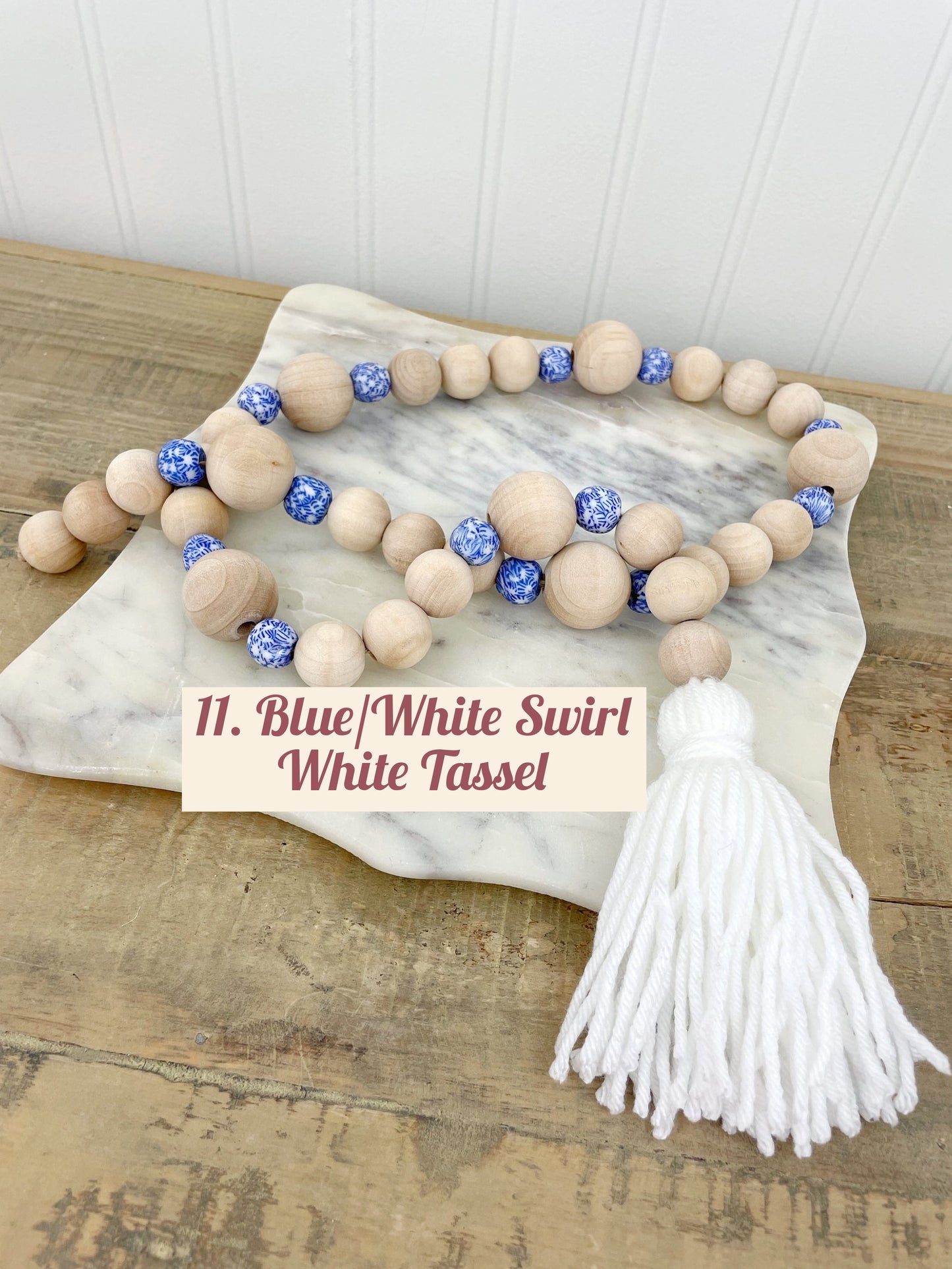 Wood+Glass Decor Bead Strands with Shades of Blue