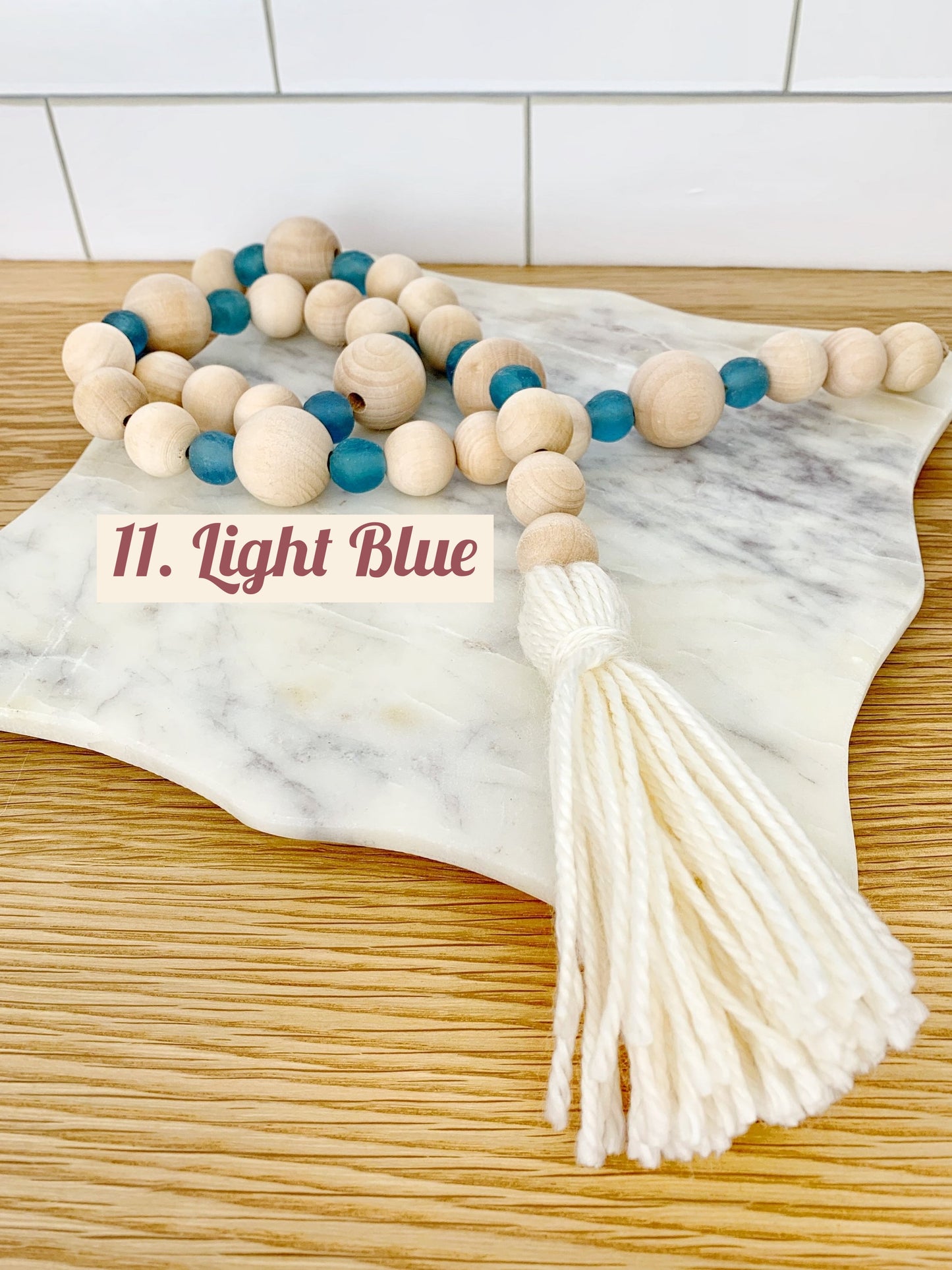 Wood+Glass Decor Bead Strand with Ivory Tassel