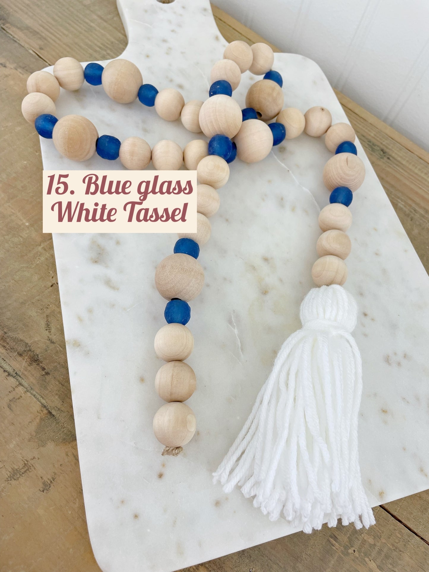 Wood+Glass Decor Bead Strands with Shades of Blue