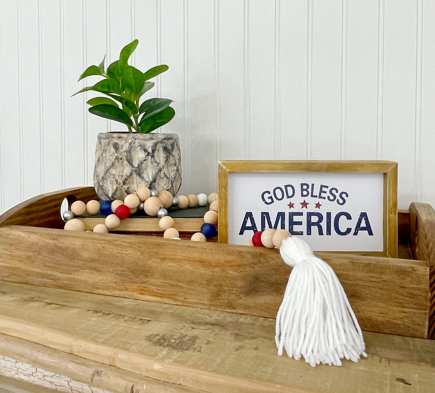 Patriotic Wood+Glass Decor Bead Strands