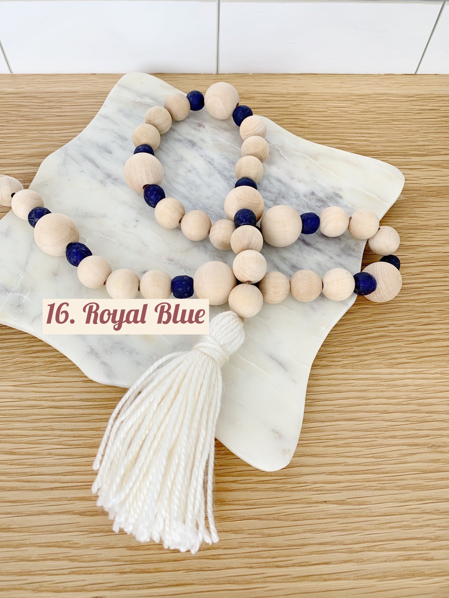 Wood+Glass Decor Bead Strand with Ivory Tassel