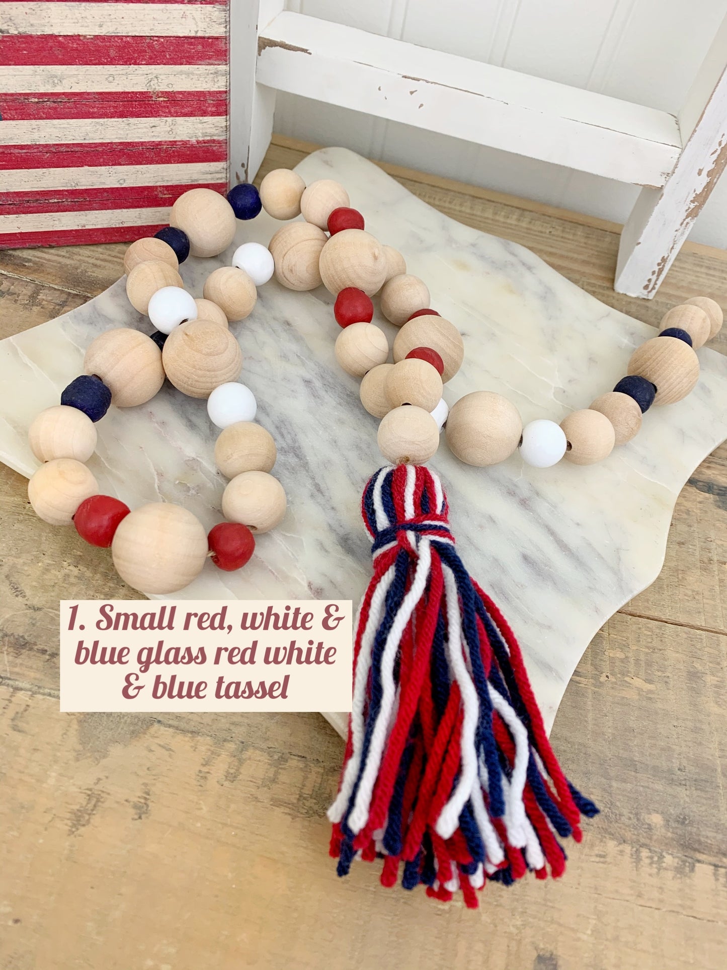 Patriotic Wood+Glass Decor Bead Strands