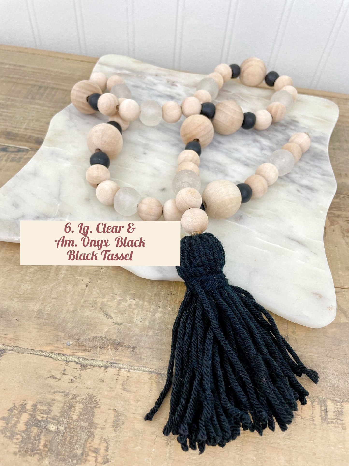 Wood+Glass Decor Bead Strands with Shades of Grey/Black