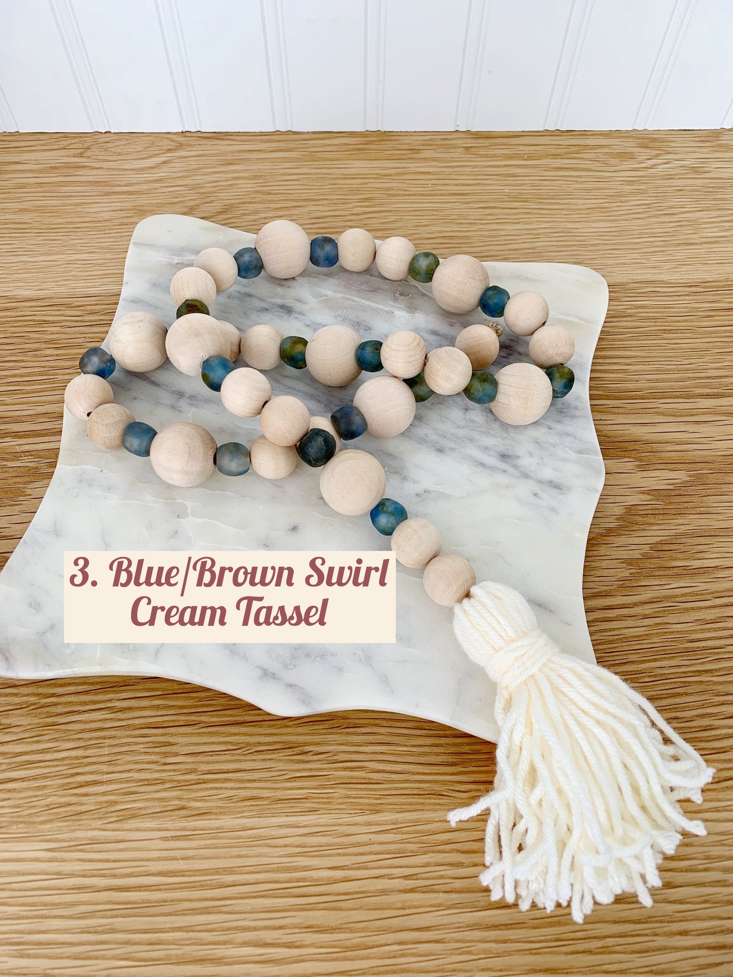 Wood+Glass Decor Bead Strands with Shades of Blue