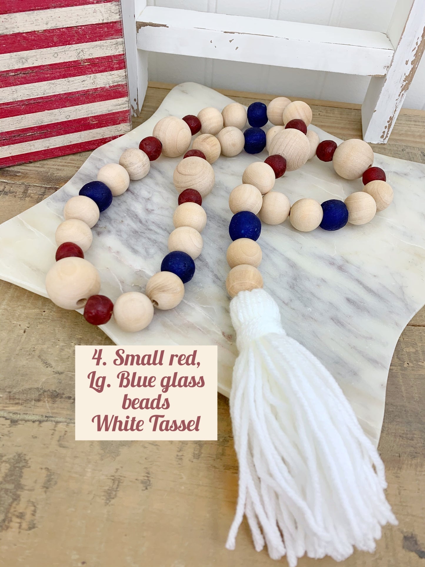 Patriotic Wood+Glass Decor Bead Strands